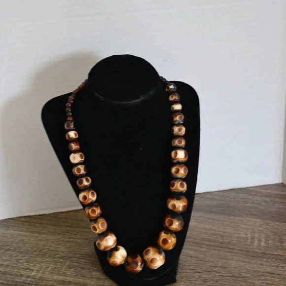 Vtg Carved Bone Beaded Necklace - Picture 6 of 7